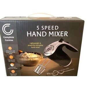Complete Cuisine 5 Speed Hand Mixer Black/Silver Lightweight Powerful New Boxed